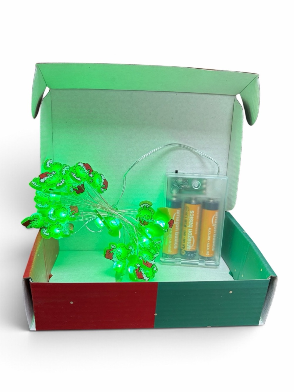 Green LED grinch String Lights with Battery Pack - Festive Electronics Accessory
